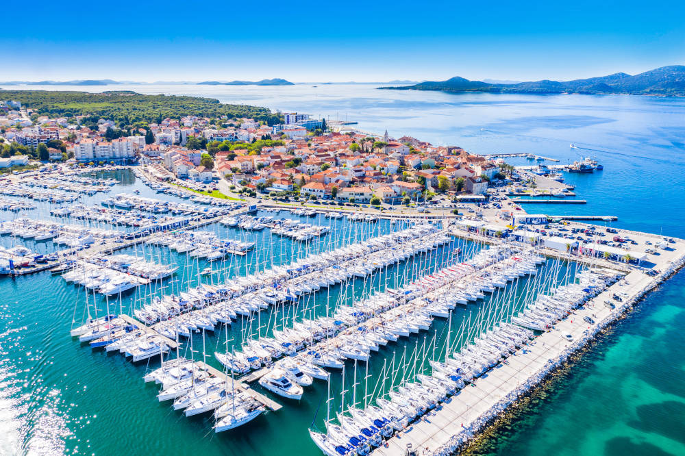 Biograd na Moru, panoramic view of marina and historic town center